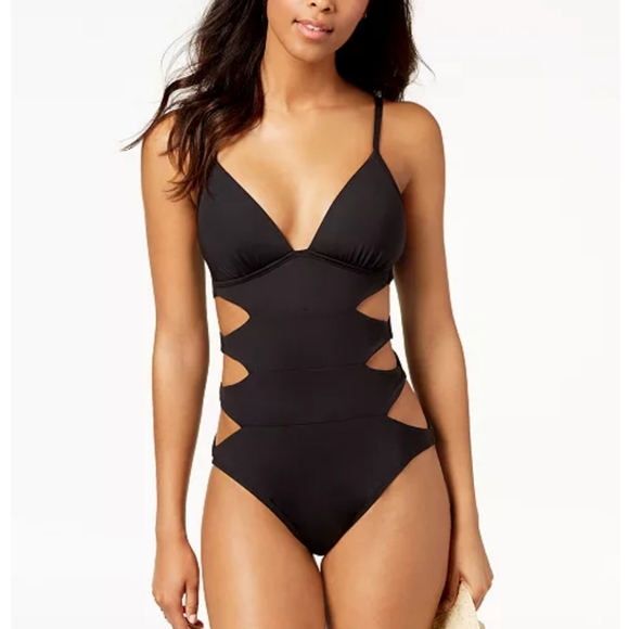 Kenneth Cole Other - NEW Kenneth Cole black cut out tummy control push up‎ one piece swimsuit  L